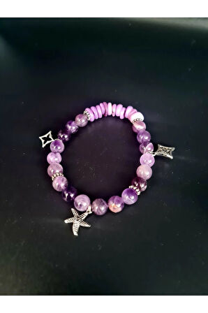 Sertifikalı Doğal Taş Bileklik Özel Tasarım Ametist Sedef Doğal Taş Aaa Kalite Sürpriz