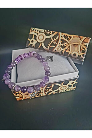 Sertifikalı Doğal Taş Bileklik Özel Tasarım Ametist Sedef Doğal Taş Aaa Kalite Sürpriz