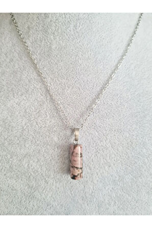 Sertifikalı Rodonit Doğal Taş Kolye Özel Kesim