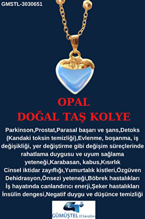 Sertifikalı Opal Doğal Taş Kalp Tasarım Kolye Özel Tasarım Zincir Hediyeli Aaa Kalite