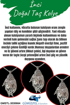 Sertifikalı Inci Doğal Taş Kolye Özel Tasarım El Yapımı