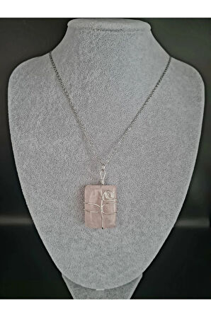 Sertifikalı Pembe Kuvars Doğal Taş Kolye Aaa Kalite