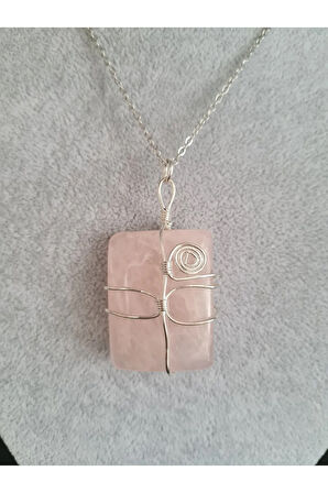 Sertifikalı Pembe Kuvars Doğal Taş Kolye Aaa Kalite