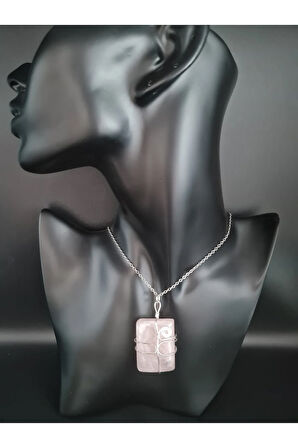 Sertifikalı Pembe Kuvars Doğal Taş Kolye Aaa Kalite