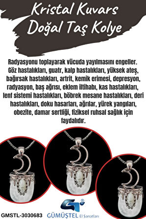 Sertifikalı Kristal Kuvars Doğal Taş Kolye Tasarım Aaa Kalite Sürpriz Hediyeli