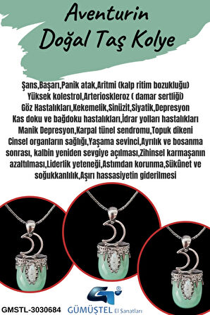 Sertifikalı Aventurin Doğal Taş Kolye Tasarım Aaa Kalite Sürpriz Hediyeli