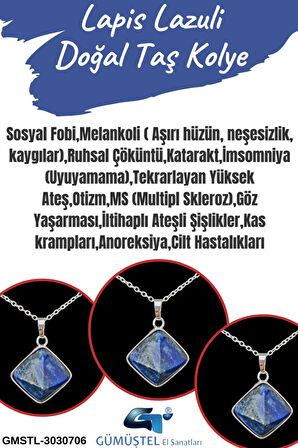 Sertifikalı Lapis Lazuli Doğal Taş Kolye Piramit Özel Kesim Aaa Kalite