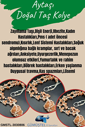 Sertifikalı Aytaşı & Güneş Taşı Doğal Taş Özel Tasarım El Yapımı Kolye