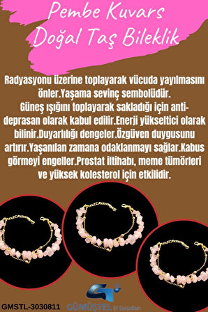 Sertifikalı Pembe Kuvars Doğal Taş Bileklik Özel Tasarım