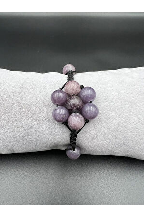 Sertifikalı Lepidolit Doğal Taş Bileklik Asansörlü Kilit Sistemi Aaa Kalite El Yapımı Bileklik