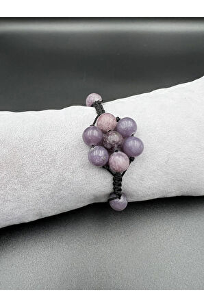 Sertifikalı Lepidolit Doğal Taş Bileklik Asansörlü Kilit Sistemi Aaa Kalite El Yapımı Bileklik