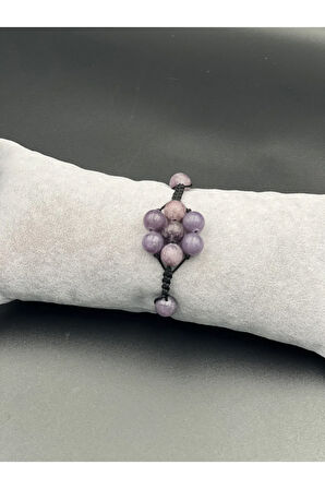 Sertifikalı Lepidolit Doğal Taş Bileklik Asansörlü Kilit Sistemi Aaa Kalite El Yapımı Bileklik