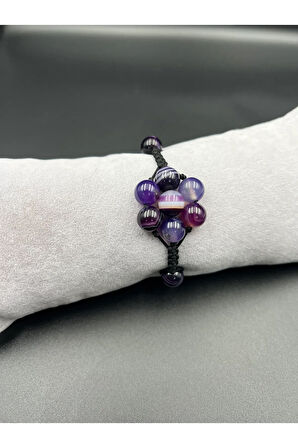 Sertifikalı Mor Akik Doğal Taş Bileklik Asansörlü Kilit Sistemi El Yapımı Bileklik