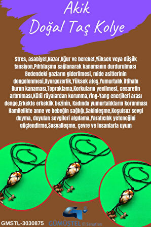 Sertifikalı Akik Doğal Taş Tasarım Kolye El Yapımı Örgü Model Aaa Kalite