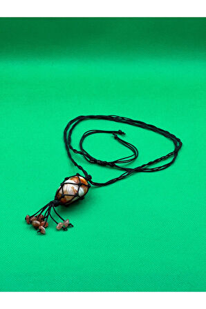 Sertifikalı Akik Doğal Taş Tasarım Kolye El Yapımı Örgü Model Aaa Kalite