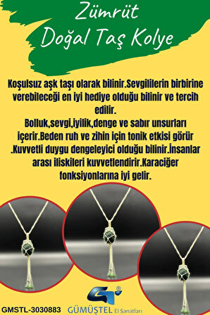 Sertifikalı Zümrüt Doğal Taş Tasarım Kolye El Yapımı Örgü Model Aaa Kalite
