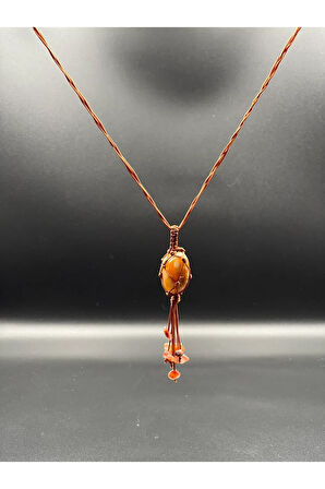 Sertifikalı Akik Doğal Taş Tasarım Kolye El Yapımı Örgü Model Aaa Kalite