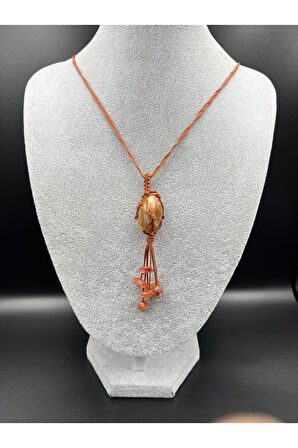 Sertifikalı Akik Doğal Taş Tasarım Kolye El Yapımı Örgü Model Aaa Kalite