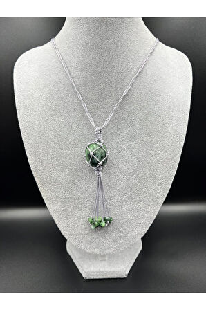 Sertifikalı Zümrüt Doğal Taş Tasarım Kolye El Yapımı Örgü Model Aaa Kalite