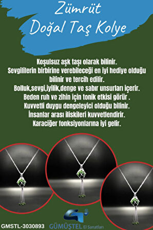 Sertifikalı Zümrüt Doğal Taş Tasarım Kolye El Yapımı Örgü Model Aaa Kalite