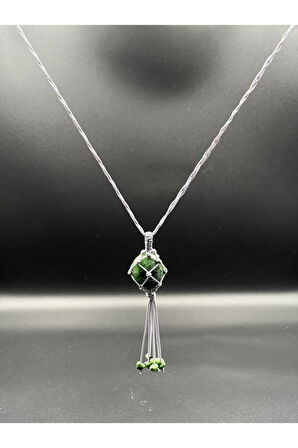 Sertifikalı Zümrüt Doğal Taş Tasarım Kolye El Yapımı Örgü Model Aaa Kalite