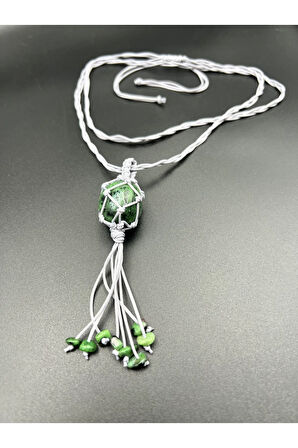 Sertifikalı Zümrüt Doğal Taş Tasarım Kolye El Yapımı Örgü Model Aaa Kalite