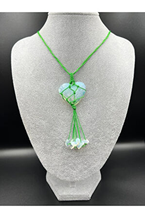 Sertifikalı Opal Doğal Taş Tasarım Kolye El Yapımı Örgü Model