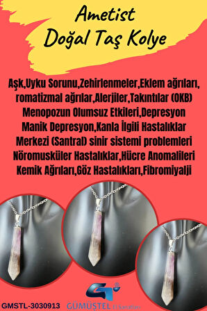 Sertifikalı Ametist Doğal Taş Pandül Kolye Zincir Hediyeli