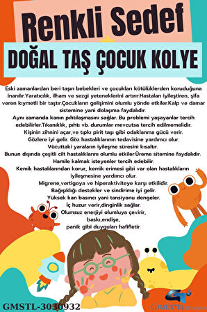 Sertifikalı Renkli Sedef Doğal Taş Çocuk Kolyesi Asansörlü Kilit Sistemi