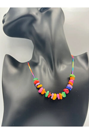 Sertifikalı Renkli Sedef Doğal Taş Çocuk Kolyesi Asansörlü Kilit Sistemi