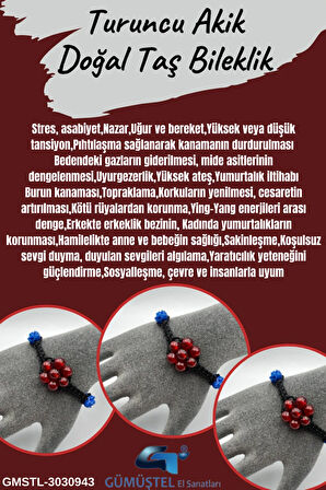 Turuncu Akik Doğal Taş Bileklik Asansörlü Kilit Sistemi Aaa Kalite El Yapımı Bileklik 6mm