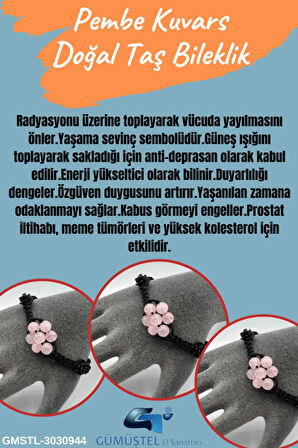 Pembe Kuvars Doğal Taş Bileklik Asansörlü Kilit Sistemi Aaa Kalite El Yapımı Bileklik 6mm