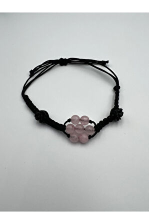 Pembe Kuvars Doğal Taş Bileklik Asansörlü Kilit Sistemi Aaa Kalite El Yapımı Bileklik 6mm