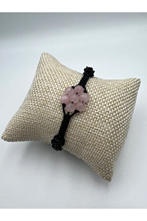 Pembe Kuvars Doğal Taş Bileklik Asansörlü Kilit Sistemi Aaa Kalite El Yapımı Bileklik 6mm