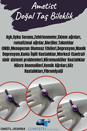 Sertifikalı Ametist Doğal Taş Tasarım Bileklik Aaa Kalite