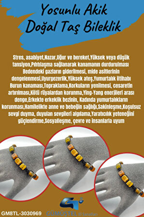 Sertifikalı Yosunlu Akik Doğal Taş El Yapımı Bileklik Asansörlü Kilit Sistemi