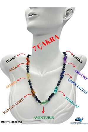 Sertifikalı Doğal Taş 7 Çakra Oniks Taşı Tasarım Kolye
