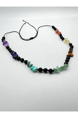 Sertifikalı Doğal Taş 7 Çakra Oniks Taşı Tasarım Kolye