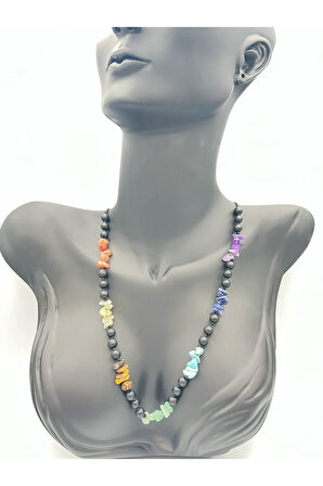 Sertifikalı Doğal Taş 7 Çakra Oniks Taşı Tasarım Kolye