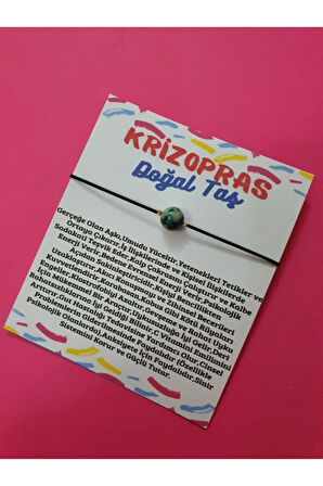 Sertifikalı Krizopras Taşı Bileklik Ayarlamalı Ipli Orijinal Doğal Taş