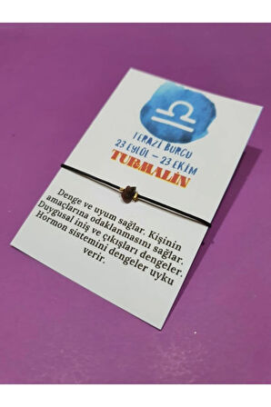 Sertifikalı Terazi Burcu Turmalin Doğal Taşlı Ip Burç Bilekliği