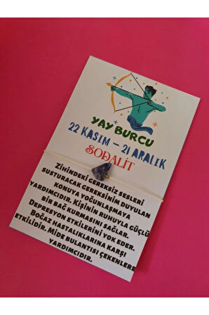 Sertifikalı Yay Burcu Sodalit Doğal Taşlı Ip Burç Bilekliği