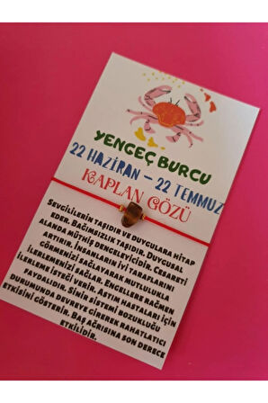 Sertifikalı Yengeç Burcu Kaplan Gözü Doğal Taşlı Ip Burç Bilekliği