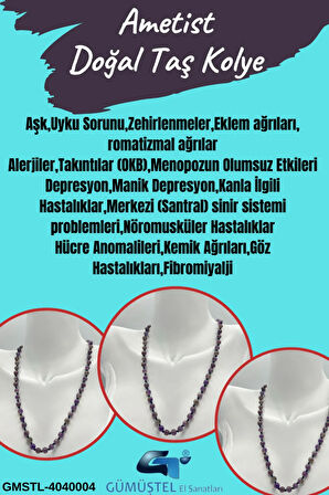 Sertifikalı Doğal Taş Ametist Taşı Kolye 6 Mm