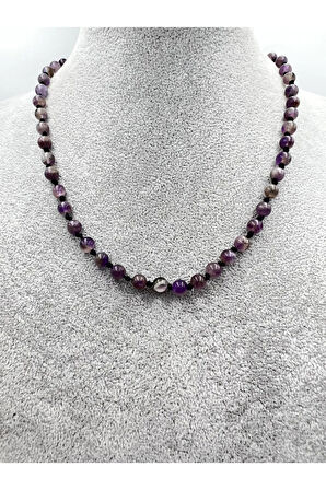 Sertifikalı Doğal Taş Ametist Taşı Kolye 6 Mm