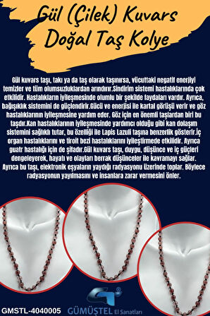 Sertifikalı Doğal Taş Gül (ÇİLEK) Kuvars Taşı Kolye Aaa Kalite 6mm