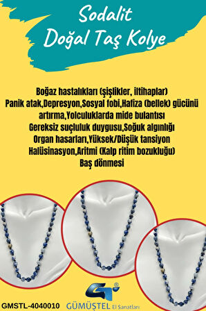 Sertifikalı Doğal Taş Sodalit Taşı Kolye Aaa Kalite 6mm