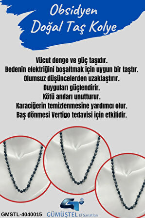 Sertifikalı Doğal Taş Obsidyen Taşı Kolye Aaa Kalite 6mm