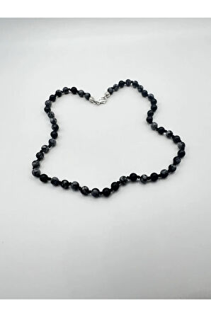 Sertifikalı Doğal Taş Obsidyen Taşı Kolye Aaa Kalite 6mm