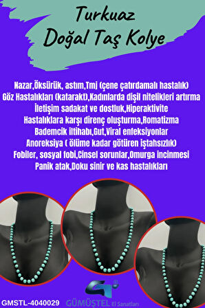 Sertifikalı Doğal Taş Turkuaz Taşı Kolye Aaa Kalite 6mm